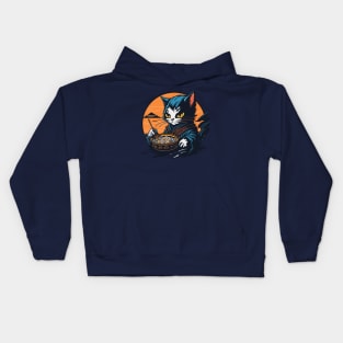 Cat eating ramen Kids Hoodie